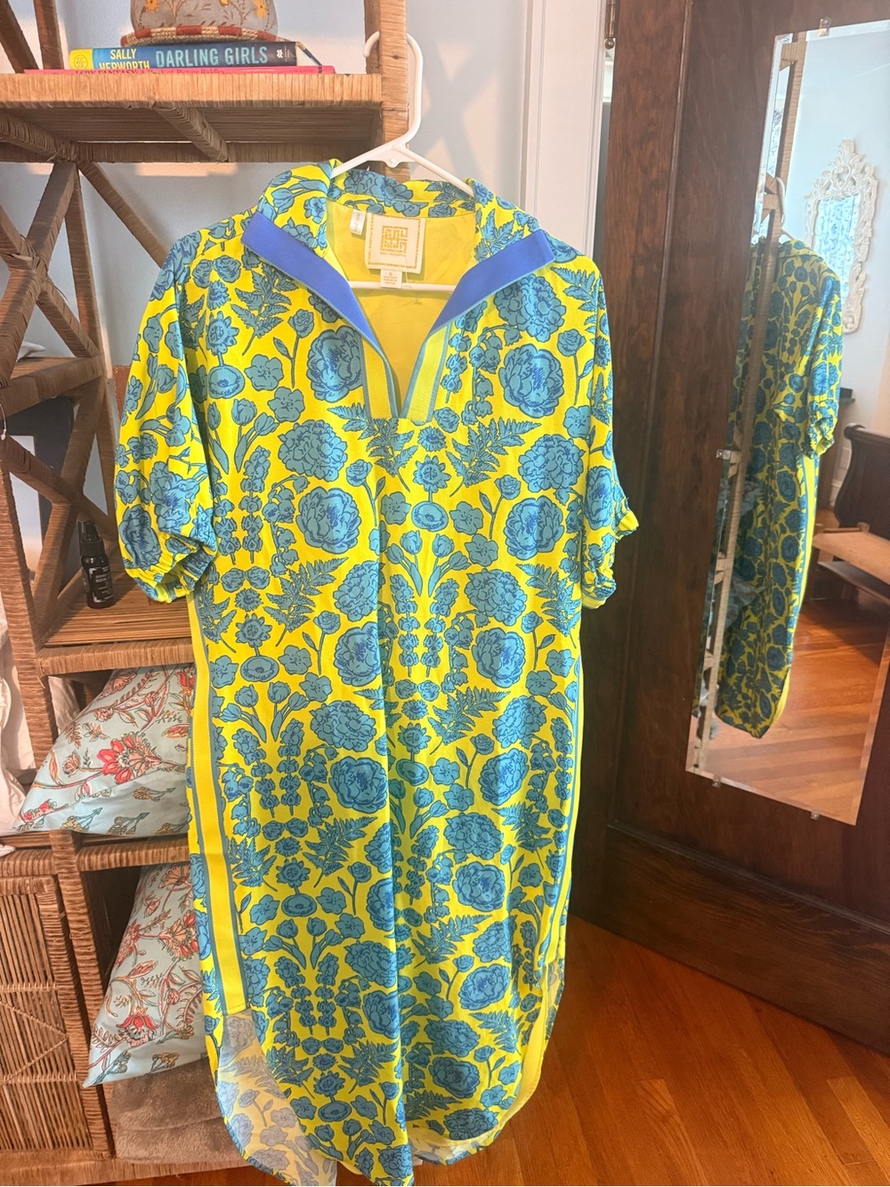 Yellow and Blue Floral Midi Shirt Dress by Trina Turk